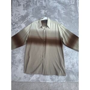Bassiri Uomo Mens XL Brown Gradient Button Down Shirt Microfiber Made‎ in USA